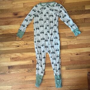 Sweet Bamboo Toddler Green Tractor Print One-Piece Pajamas 3T
